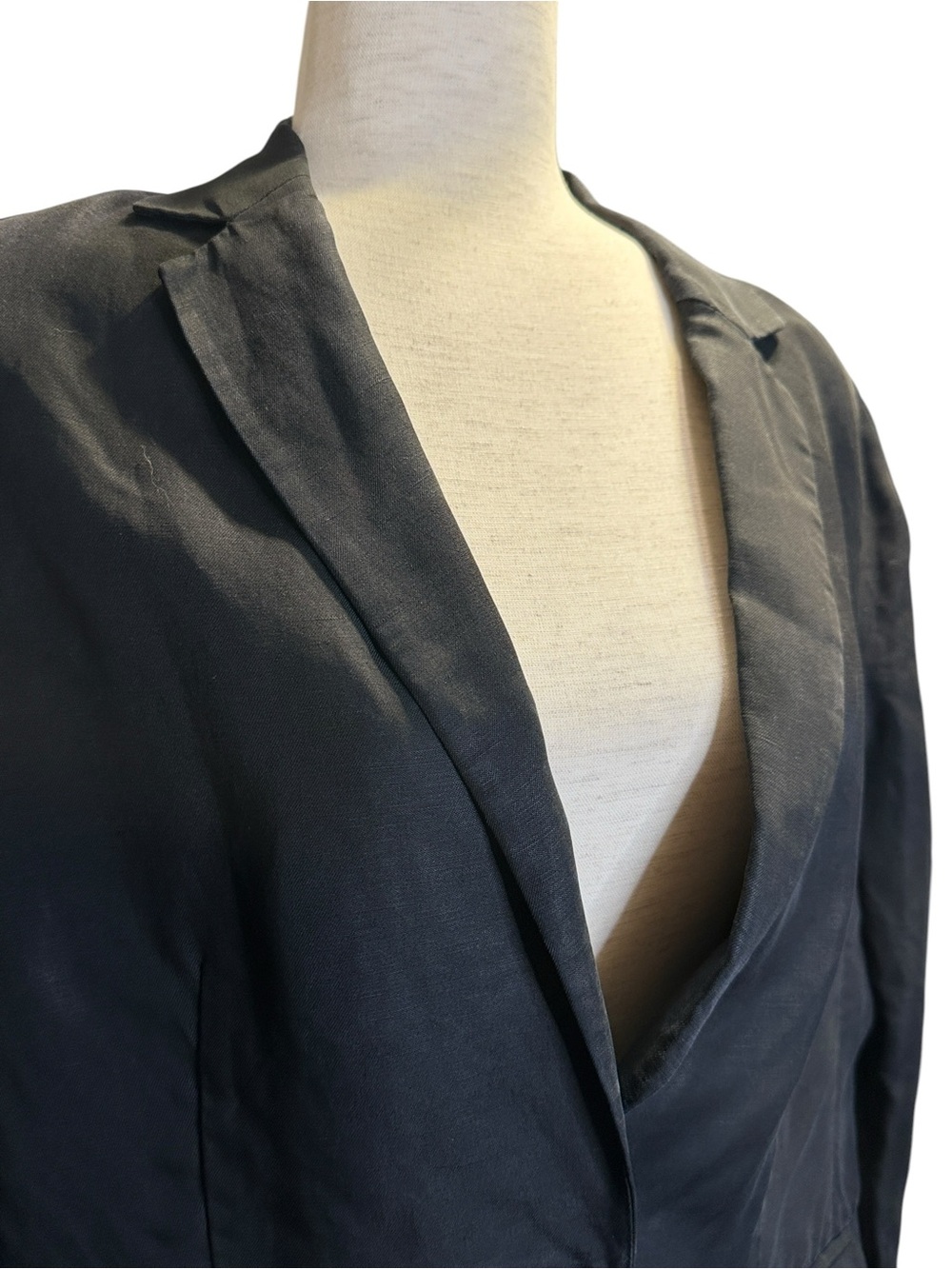 FRAME Black Linen Blend Blazer Size 12 Lightweight Tailored Minimalist Jacket - Picture 4 of 12